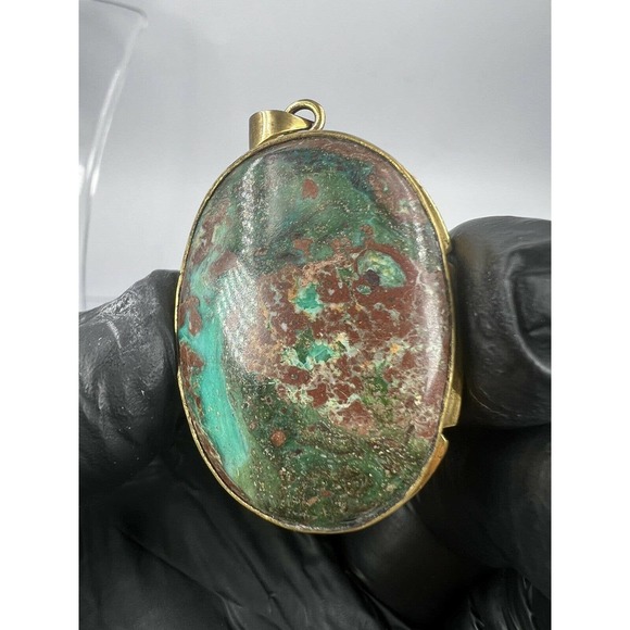 Natural Turquoise Pendant Metal Brass Handmade With Rope - Picture 9 of 11